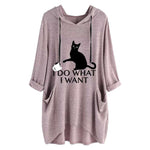 Hoodies Women Cat And Cup Ear Pattern Pocket Oversized