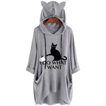 Hoodies Women Cat And Cup Ear Pattern Pocket Oversized