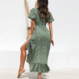 Summer Beach Maxi Dress Women Floral Print Boho Long Chiffon