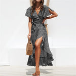 Summer Beach Maxi Dress Women Floral Print Boho Long Chiffon