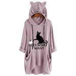 Hoodies Women Cat And Cup Ear Pattern Pocket Oversized