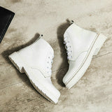 Genuine Leather Women white ankle Boots