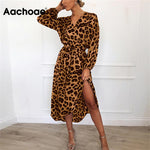 Leopard Dress Women Vintage Long Beach