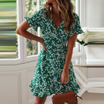 Women Dresses Summer Sexy V Neck Floral Print Boho Beach