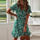 Women Dresses Summer Sexy V Neck Floral Print Boho Beach