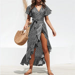 Summer Beach Maxi Dress Women Floral Print Boho Long Chiffon