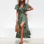 Summer Beach Maxi Dress Women Floral Print Boho Long Chiffon